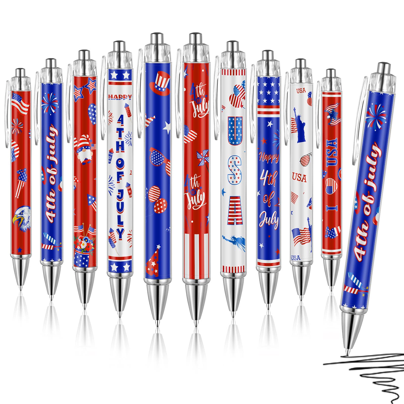 Seajan 30 Pieces American Flag Ballpoint Pens Retractable 4Th Of July Pens Independence Day 1.0 Mm Black Ink Pen Bulk Usa Patrio